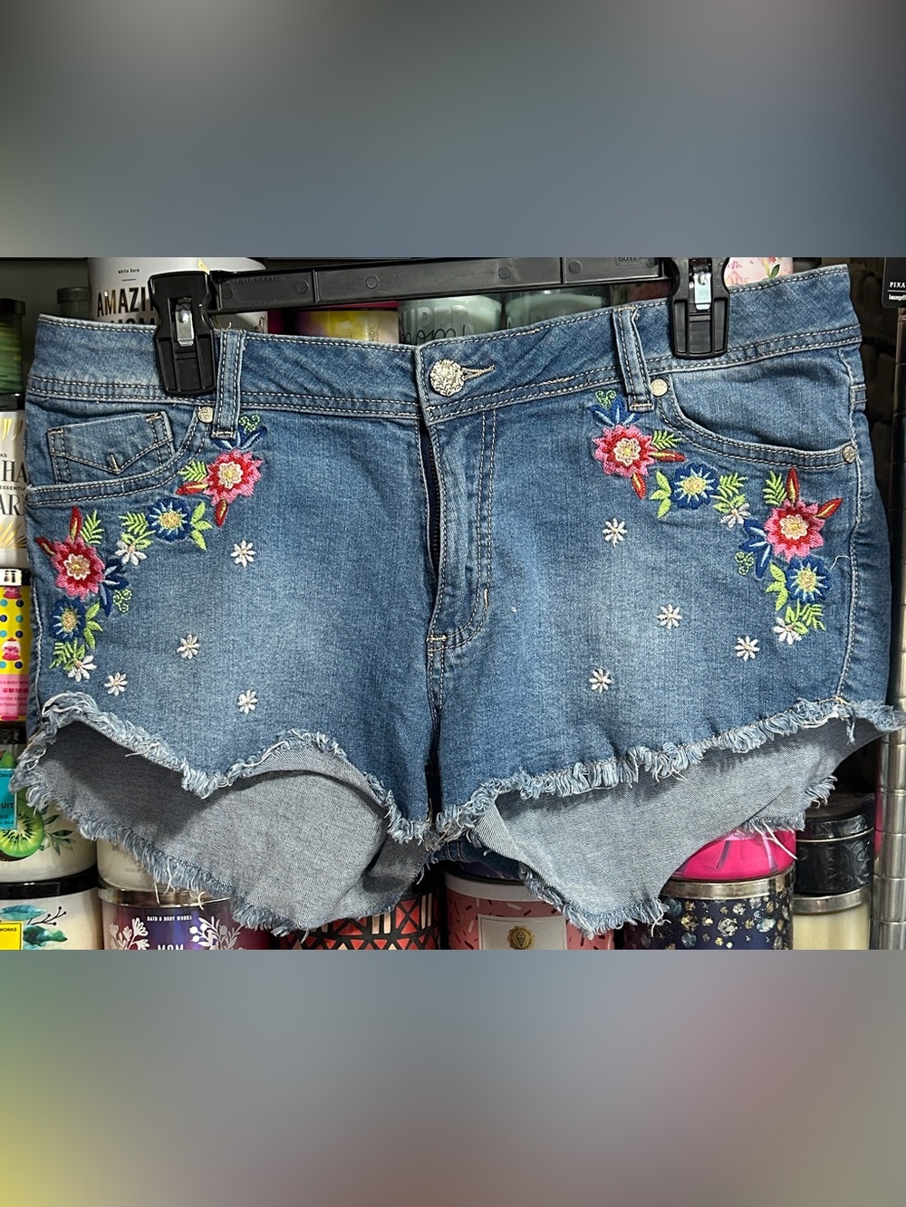 Rue21 Blue Jean Shorts with Floral Embroidery